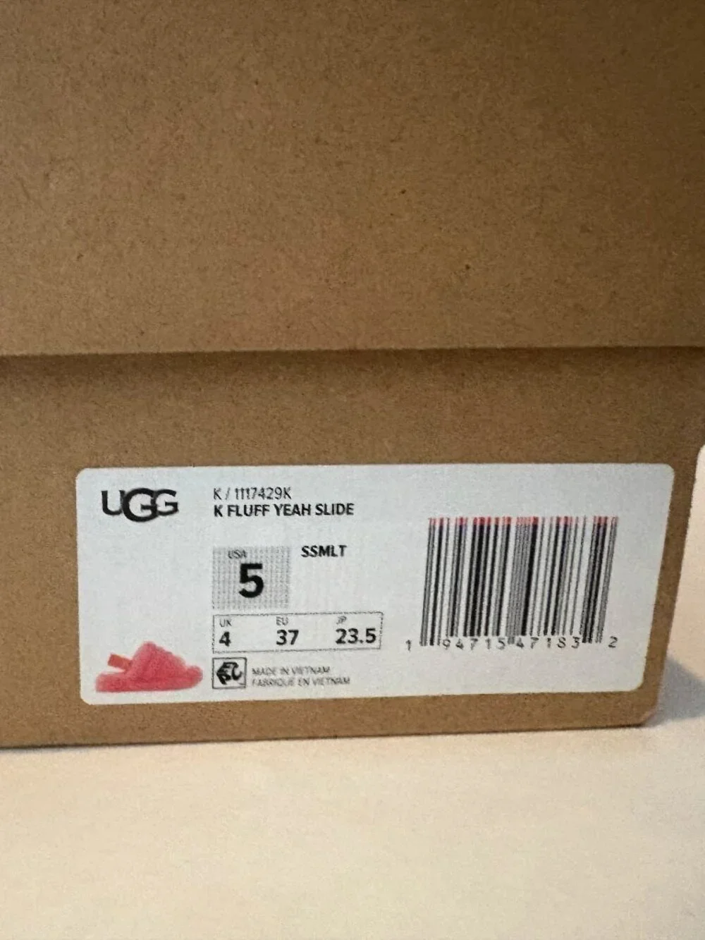 UGG Bright Pink Fuzzy Slingback Slippers Youth Size 5 with Box
